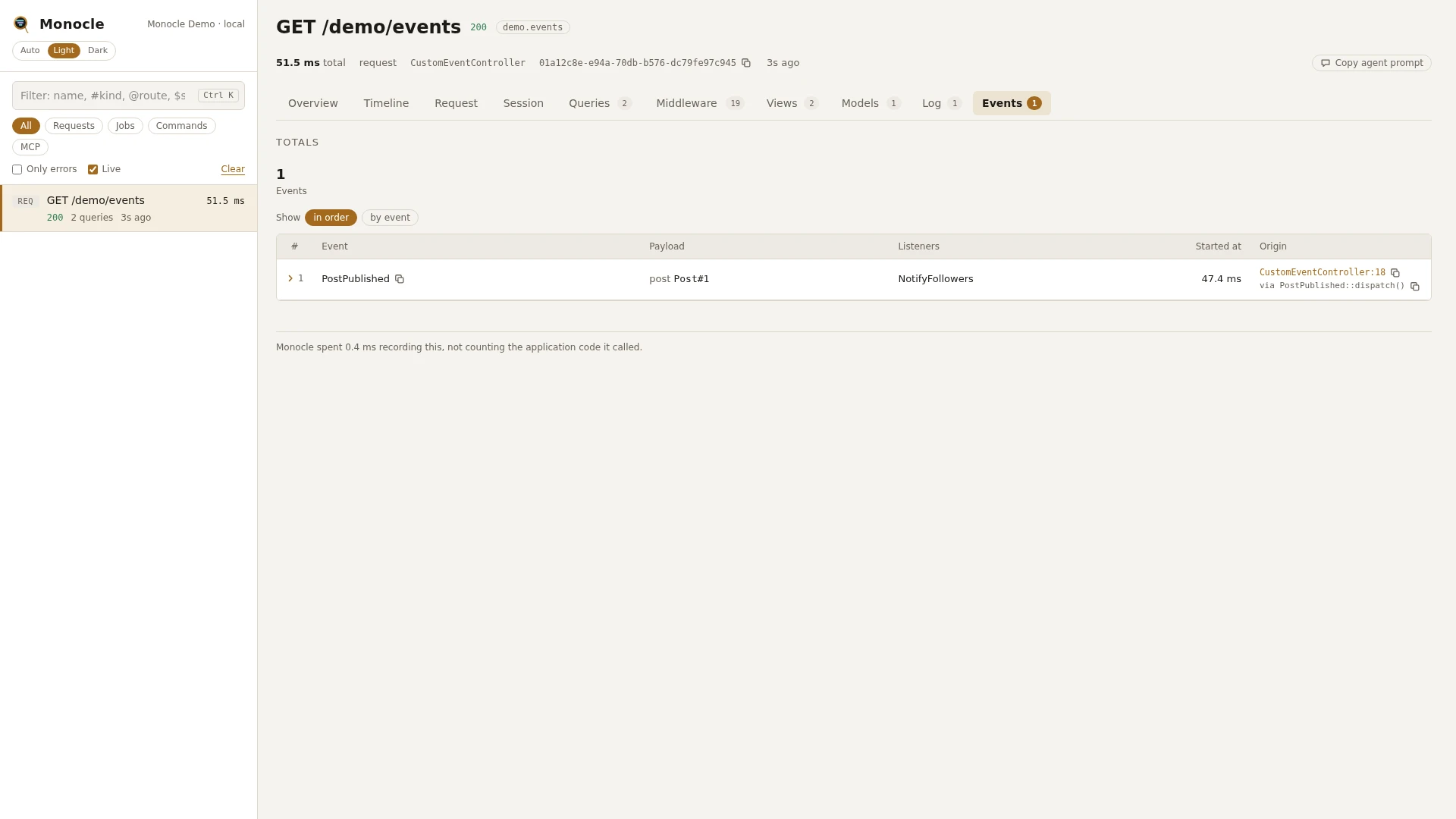 The Events tab