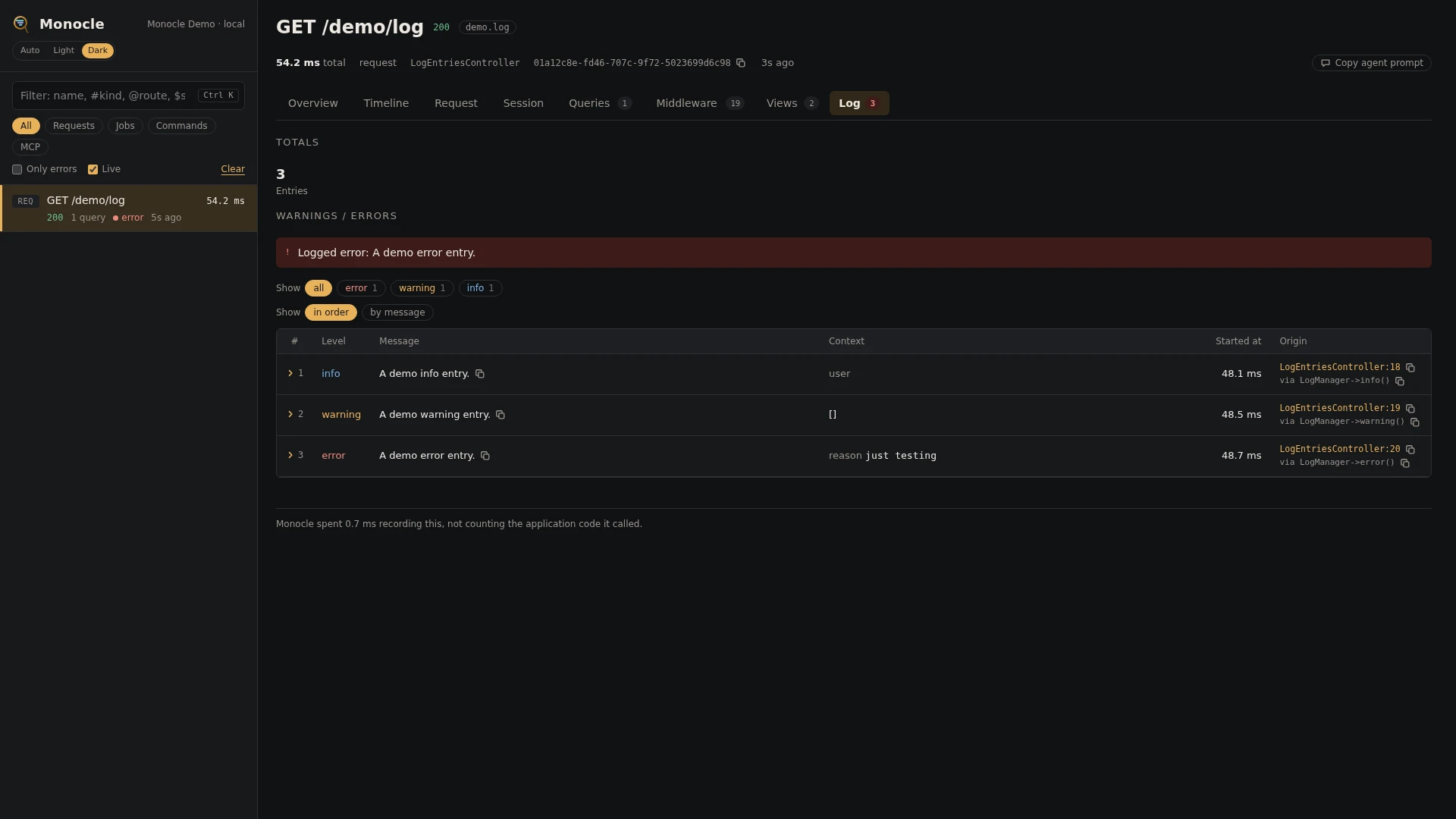 The Log tab