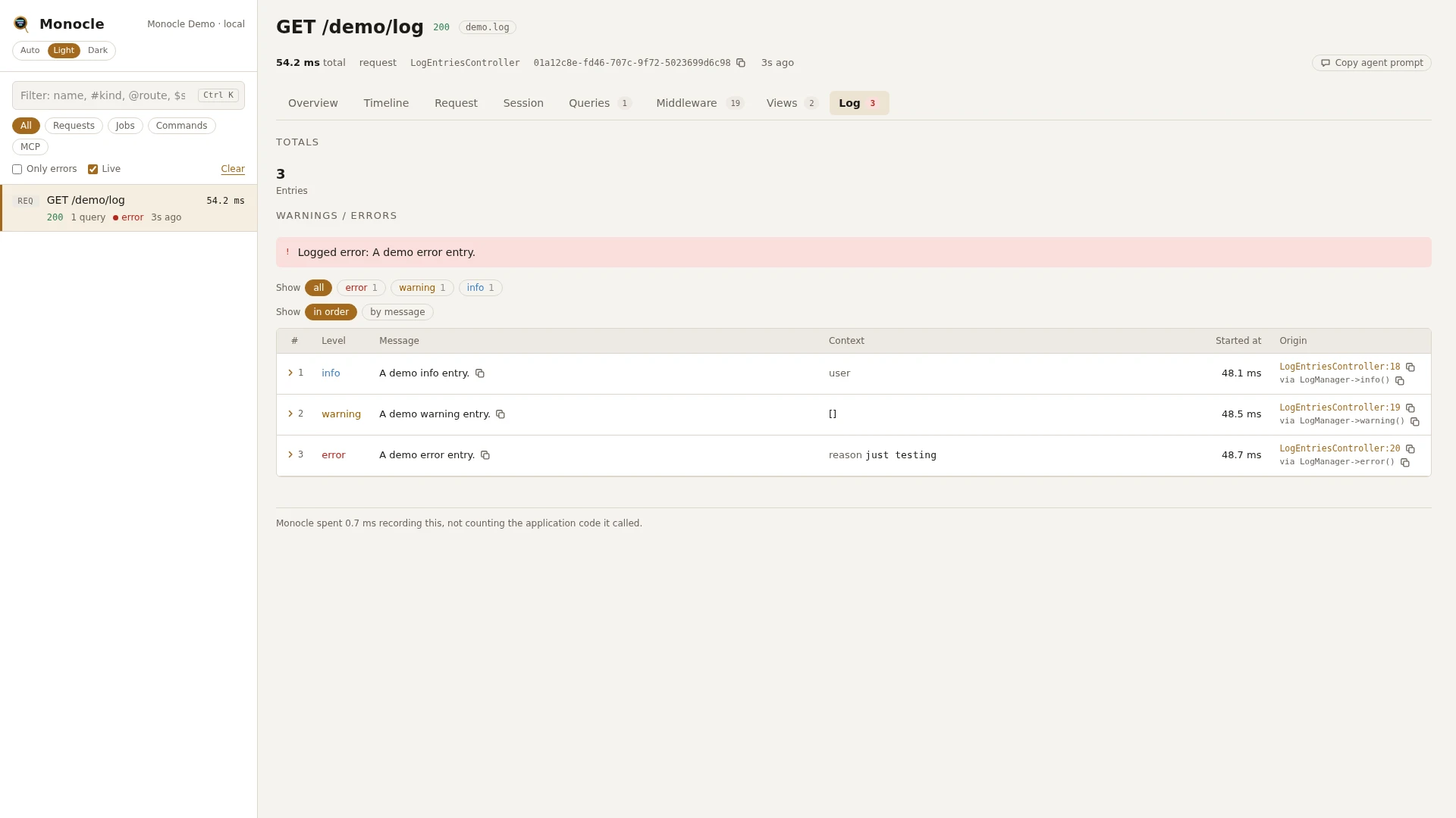 The Log tab