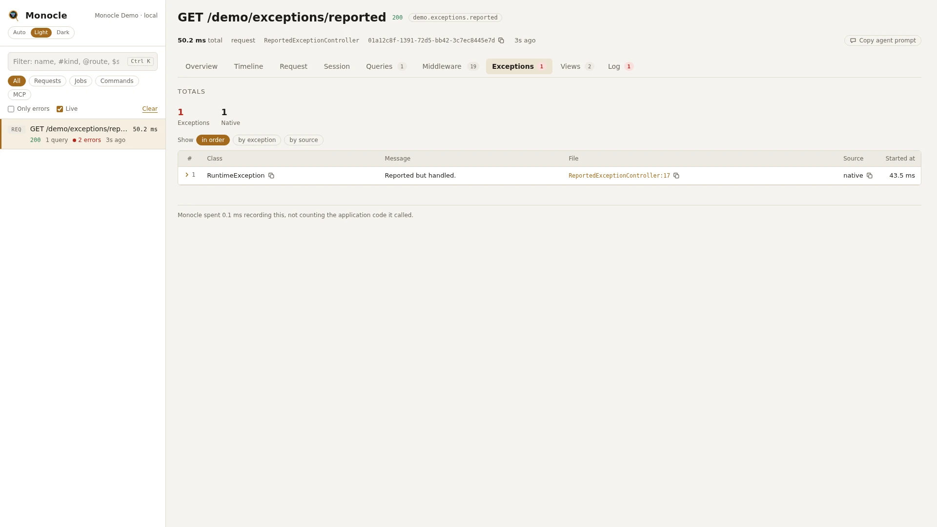 The Exceptions tab