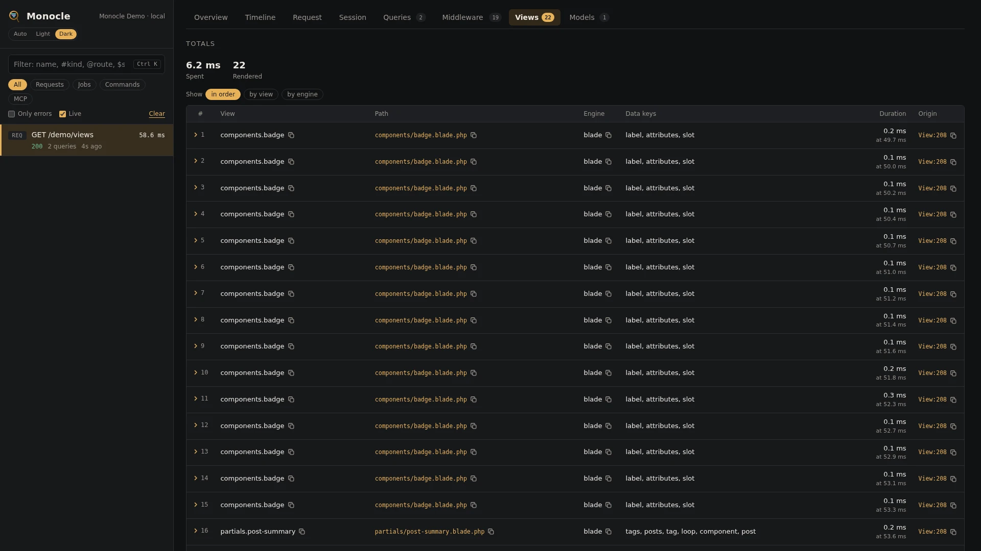 The Views tab