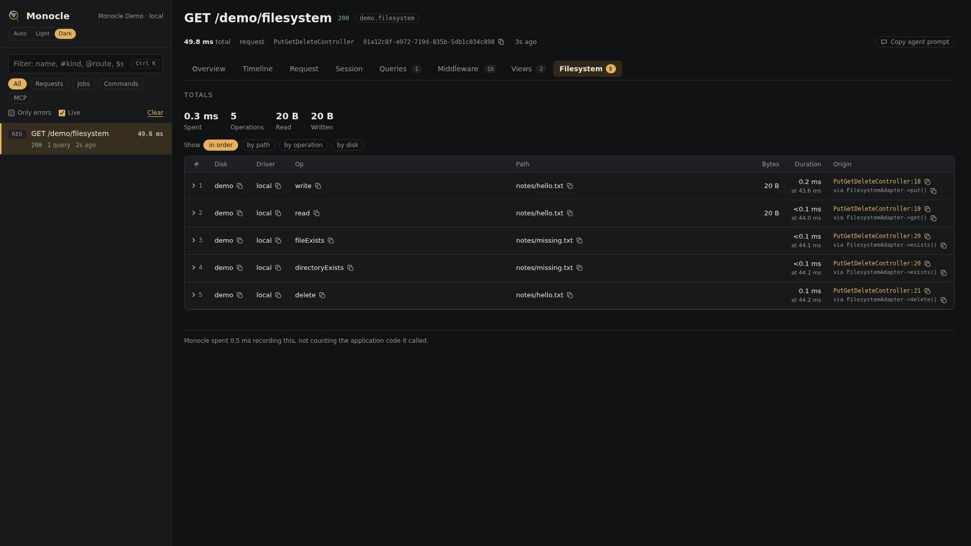 The Filesystem tab