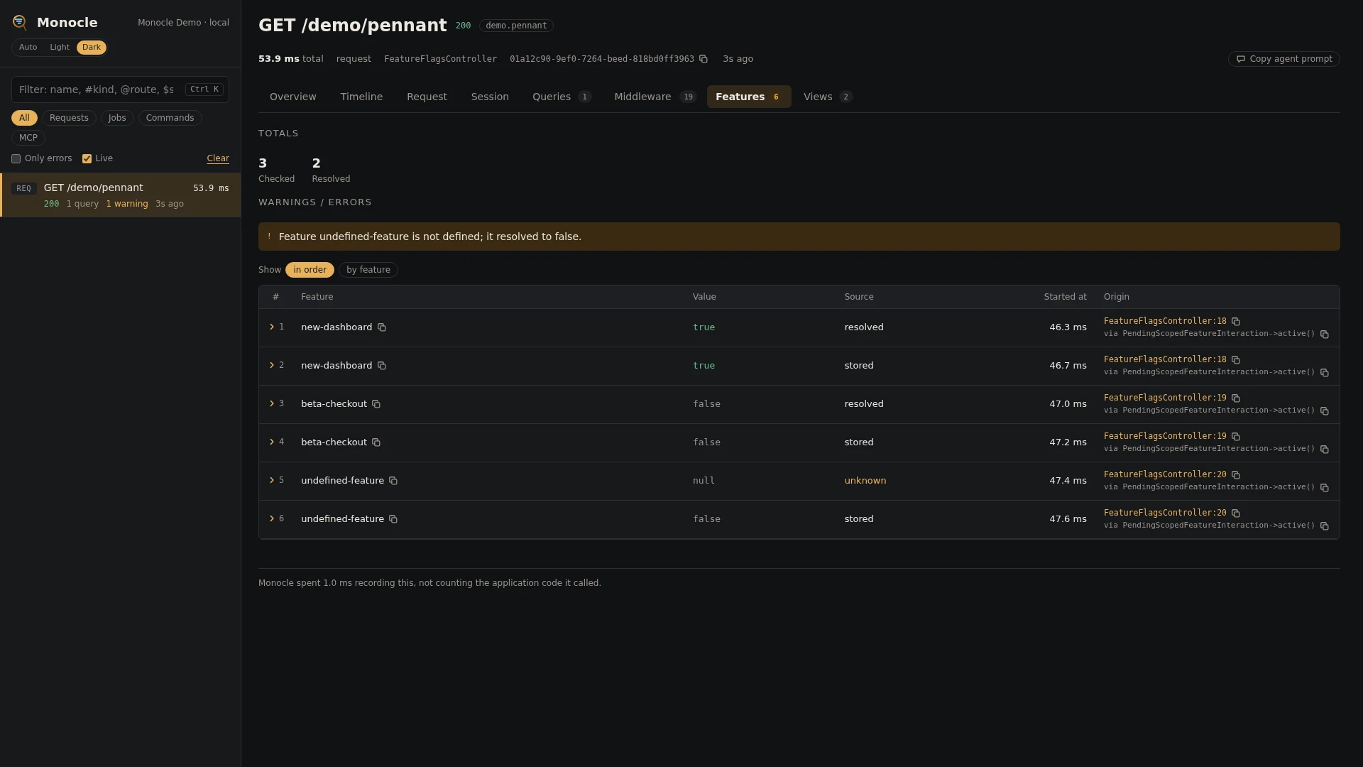 The Features tab