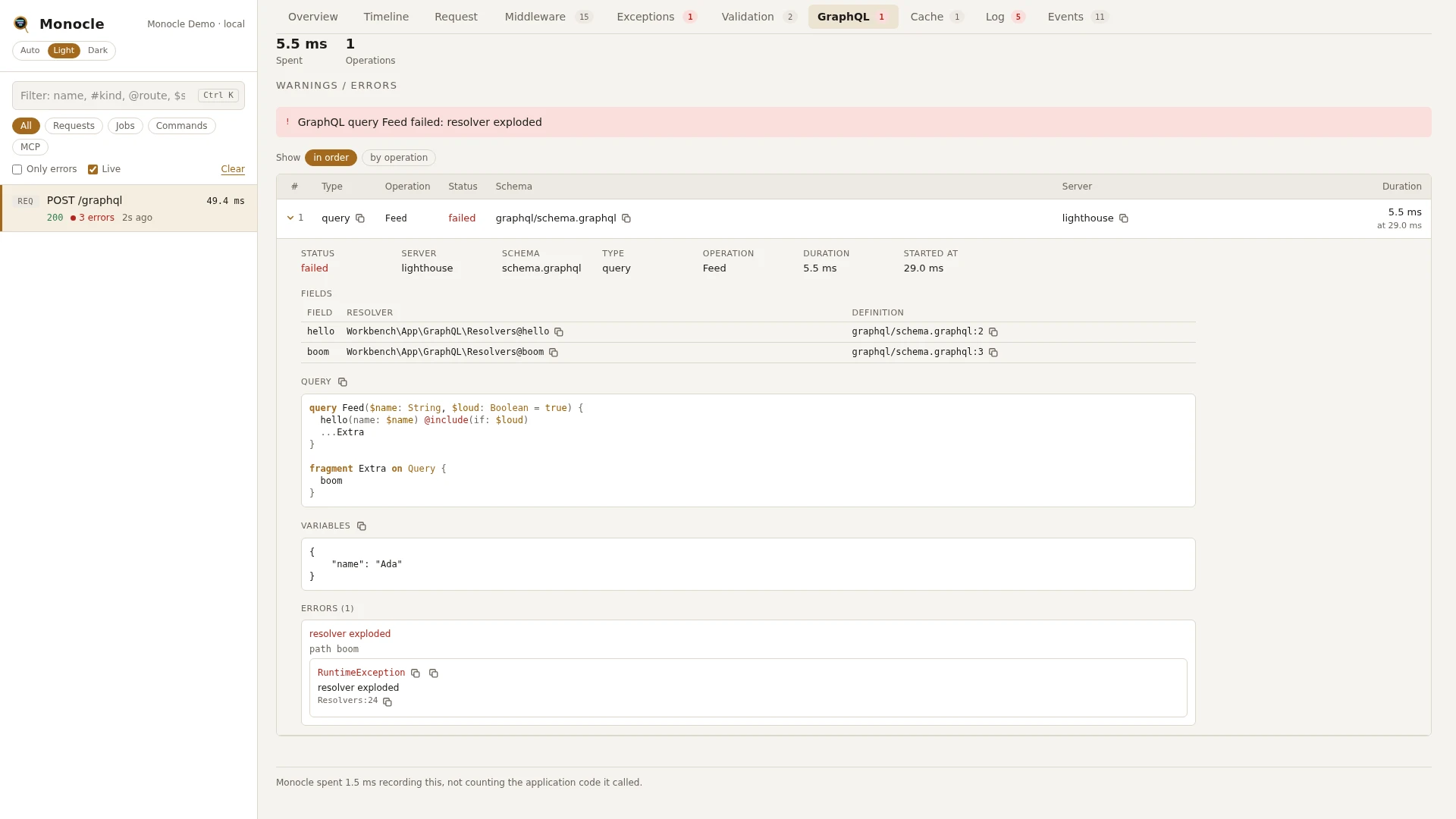 A GraphQL operation folded out