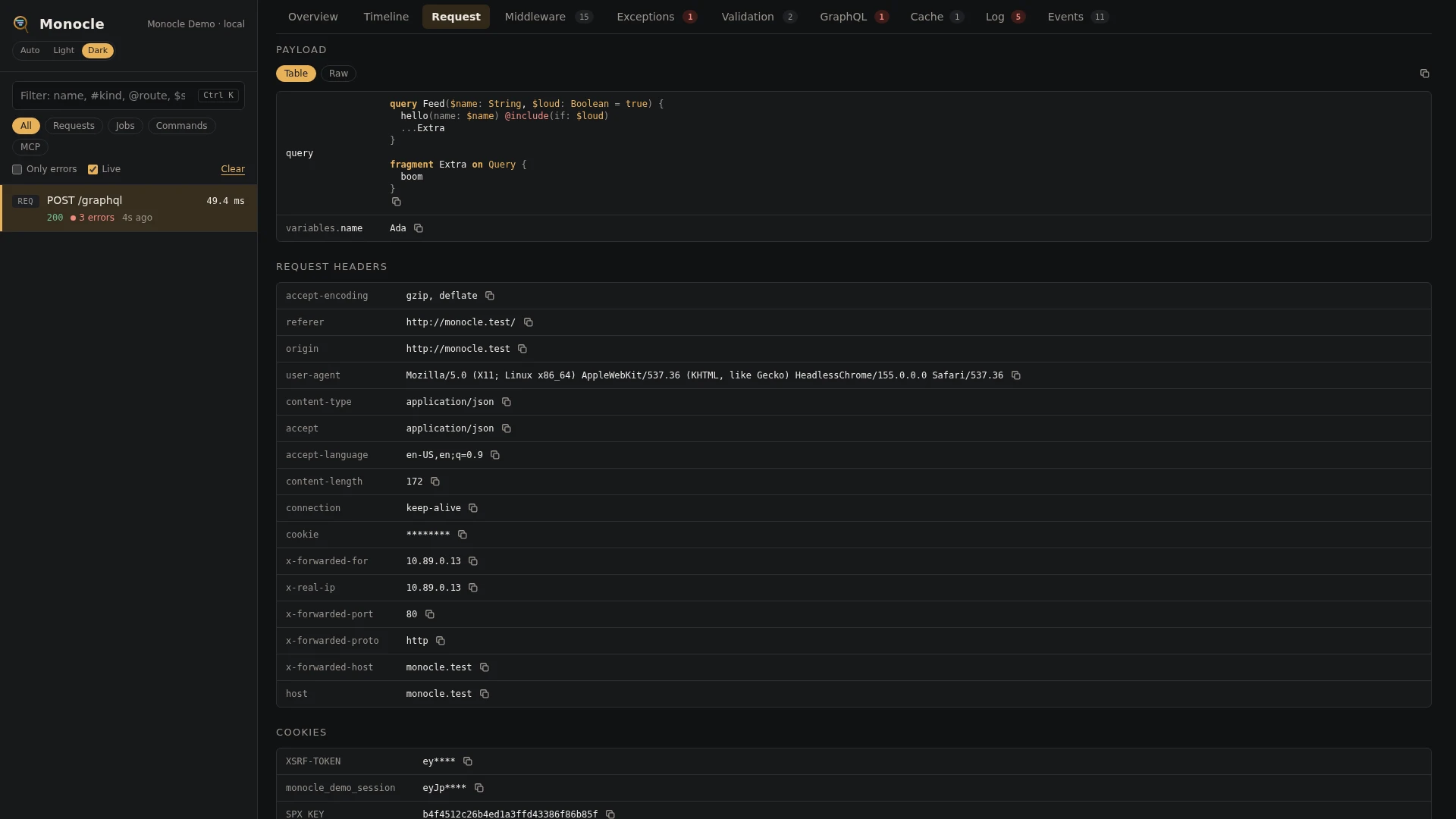 The payload of a GraphQL request