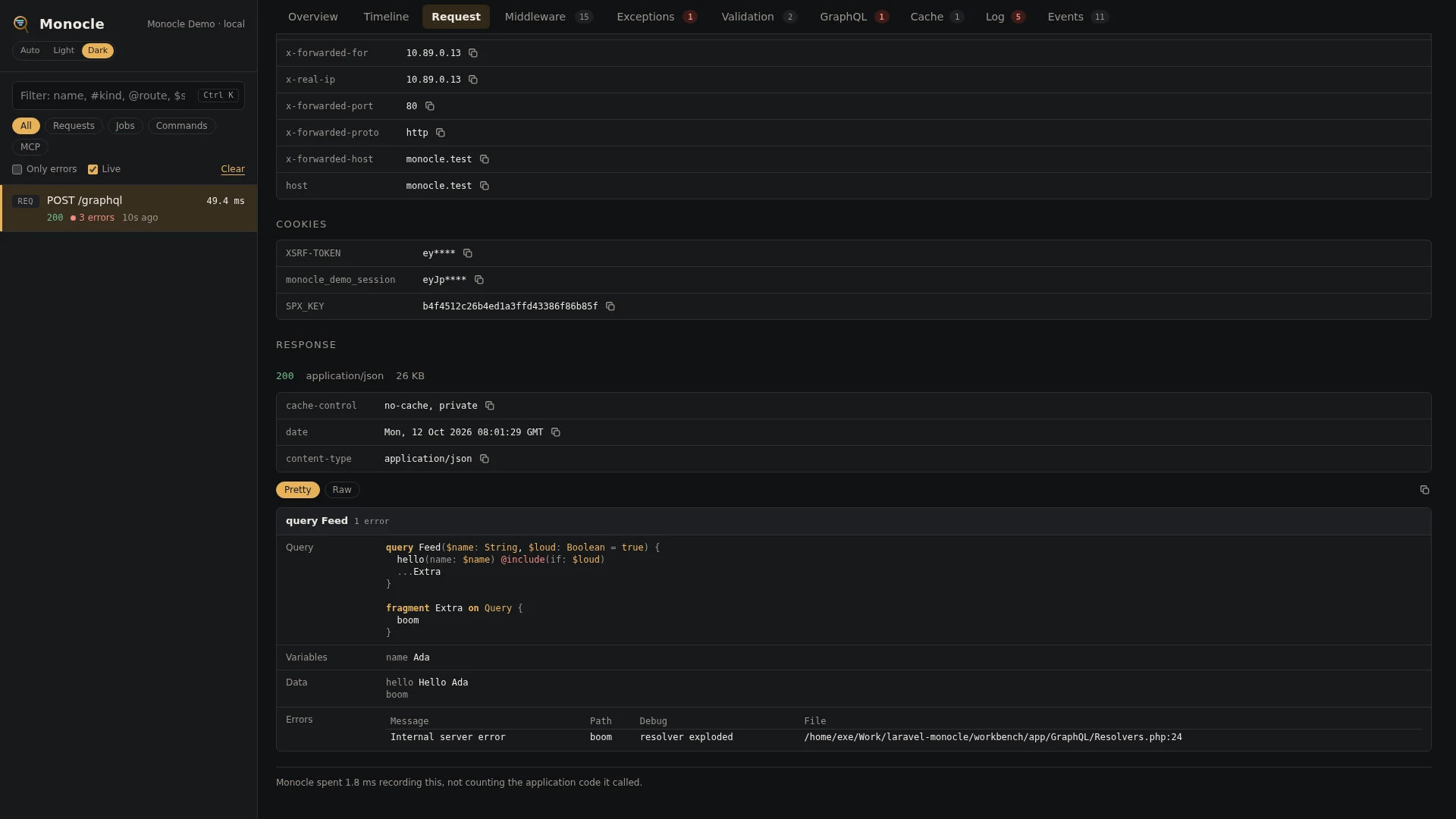 A GraphQL response as a card