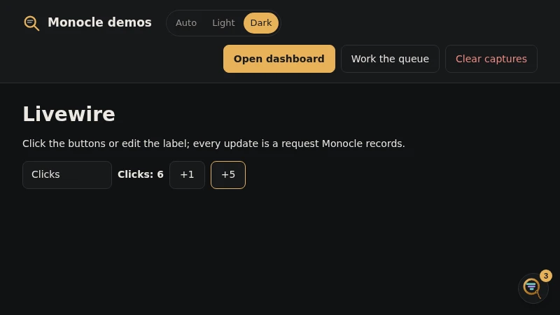 A page with the Monocle button