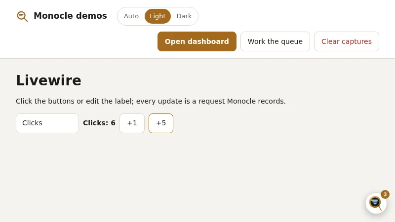 A page with the Monocle button