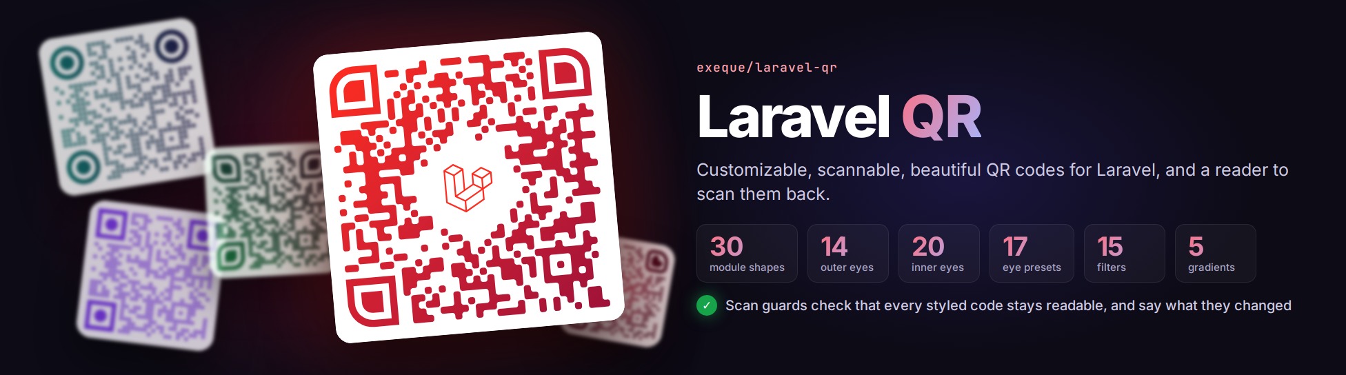 Laravel QR - customizable, scannable, beautiful QR codes for Laravel, and a reader to scan them back